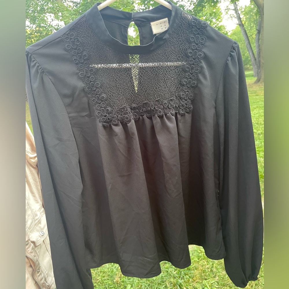 A New Day Lace Bib Blouse Size Medium